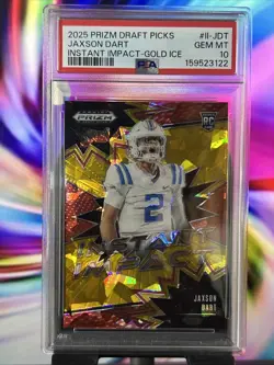 2025 PANINI PRIZM DRAFT PICKS JAXSON DART INSTANT IMPACT RC GOLD ICE PSA 10 - Image 1