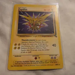 Zapdos 30/62 Fossil Non Holo Rare Unlimited Edition 1999 Pokemon TCG HP - Image 1