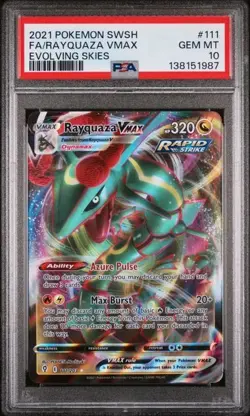 🐉 PSA 10 GEM MINT 2021 Pokemon Rayquaza VMAX #111 Evolving Skies Alt Art 🐉 - Image 1