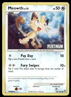 2008 Pokemon Legends Awakened Meowth English #106 BK Promo Platinum Stamp - Image 1