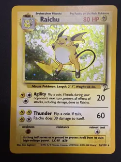 Raichu 16/130 Holo WOTC Pokemon Card – Base Set 2 2000 – Vintage - LP - Image 1