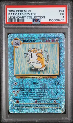 2002 POKEMON LEGENDARY COLLECTION #61 RATICATE-REVERSE FOIL PSA 1 - Image 1
