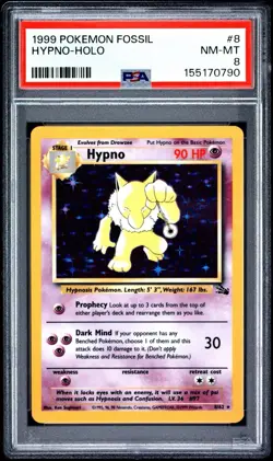 1999 Pokemon Fossil Hypno Holo PSA 8 - Image 2