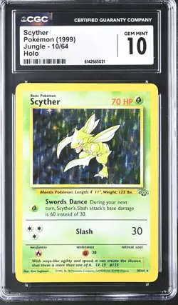 CGC 10 GEM MINT Scyther 10/64 Jungle Holo Pokemon Card - Image 1