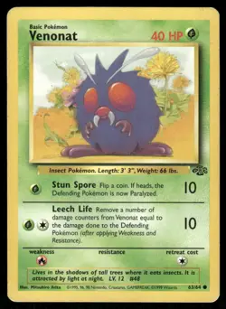 Pokemon Cards Venonat 63/64 Jungle Common LP - Image 1