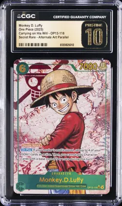 2025 ONE PIECE CARRYING ON HIS WILL #OP13-118 MONKEY D. LUFFY CGC 10 PRISTINE - Image 1