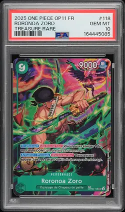 ONE PIECE FRENCH OP11-A FIST OF DIVINE SPEED 118 RORONOA ZORO TR PSA 10 - Image 1
