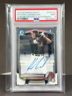 Kayson Cunningham 2025 Bowman Draft Chrome 1st Bowman On Card AUTO PSA 9 MINT - Image 1