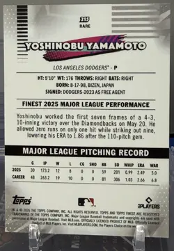 2026 Topps Finest Yoshinobu Yamamoto Rare #215 Dodgers - Image 2