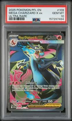 2025 POKEMON PFL EN-PHANTASMAL FLAMES ULTRA RARE #109 MEGA CHARIZARD X EX PSA 10 - Image 1
