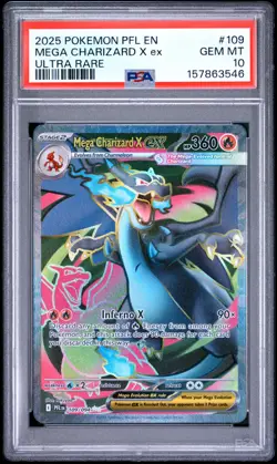 PSA 10 2025 POKEMON PFL EN-PHANTASMAL FLAMES ULTRA RARE #109 MEGA CHARIZARD X EX - Image 1