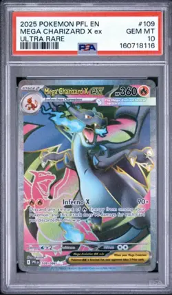 2025 POKEMON PFL EN-PHANTASMAL FLAMES ULTRA RARE #109 MEGA CHARIZARD X EX PSA 10 - Image 1