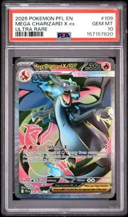 PSA 10 2025 POKEMON PFL EN-PHANTASMAL FLAMES ULTRA RARE #109 MEGA CHARIZARD X EX - Image 1