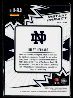 2025 Panini Prizm Draft Picks #II-RLD Riley Leonard Instant Impact Gold Ice - Image 2