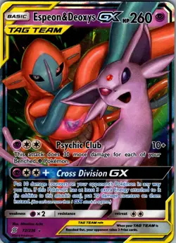 Pokemon Espeon & Deoxys GX 72/236 Unified Minds TAG TEAM Holo Ultra Rare Card - Image 1