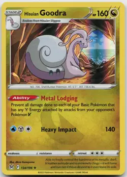 Hisuian Goodra 134/196 Holo Rare Pokemon Lost Origin NM - Image 1