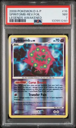 2008 POKEMON DIAMOND & PEARL LEGENDS AWAKENED #16 SPIRITOMB-REVERSE FOIL PSA 7 - Image 1