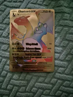 Rainbow Charizard GX HP250 Gold Metal Pokemon Card Fan Art! - Image 1