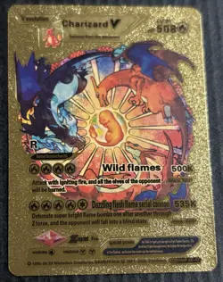 Pokemon Charizard V Evolution 508HP Gold Foil Fan Art Card Smooth - Image 1
