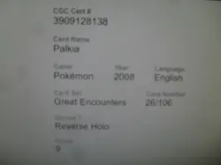 CGC Graded 9 Palkia 26/106 Great Encounters Reverse Holo rare Pokemon Card - Image 4