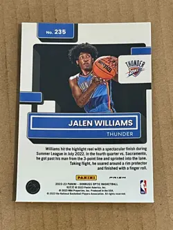 2022-23 NBA DONRUSS OPTIC SILVER HOLO PRIZM JALEN WILLIAMS ROOKIE THUNDER #235 - Image 2