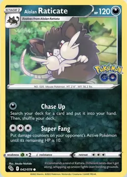 Pokemon Card ALOLAN RATICATE Common 42/78 POKEMON GO *MINT* - Image 1