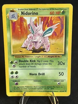 Nidorino 37/102 Base Set Unlimited WOTC Pokemon TCG LP Condition Vintage - Image 1