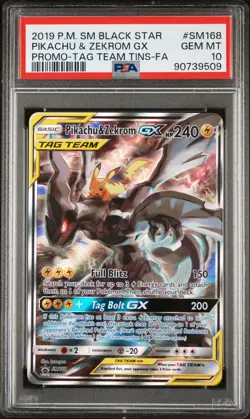 2019 POKEMON SM BLACK STAR PROMO #SM168 FULL ART/PIKACHU & ZEKROM GX PSA 10 - Image 1