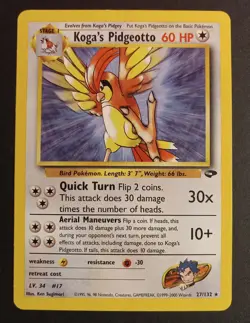 Pokemon TCG Koga's Pidgeotto 27/132 Gym Challenge Unlimited Regular Rare LP-/MP+ - Image 1