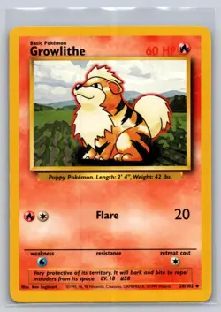 Growlithe 28/102 Uncommon Base Set Unlimited Pokemon Lightly Played - Image 1