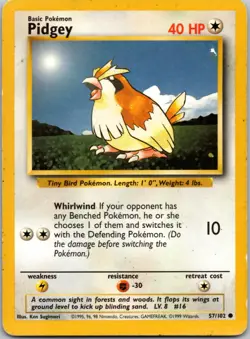 Pidgey 57/102 Common Base Set Unlimited Pokemon Lightly Played - Image 1