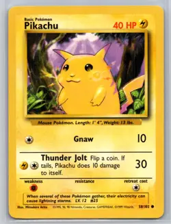 Pikachu 58/102 Common Base Set Unlimited Pokemon Lightly Played - Image 1