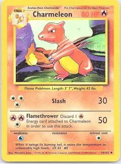 Charmeleon 24/102 Uncommon Base Set Unlimited Pokemon Heavily Played - Image 1
