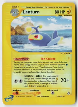 Pokemon Lanturn - 21/147 - Rare Aquapolis Reverse Holo LP - Image 1