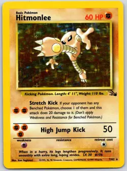 POKEMON FOSSIL HITMONLEE 7/62 RARE UNLIMITED HOLO LP - Image 1
