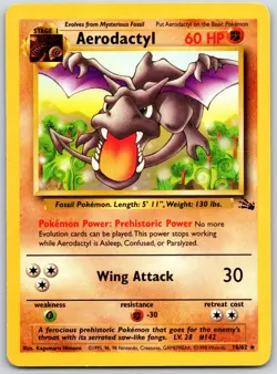 POKEMON FOSSIL AERODACTYL 16/62 RARE NON HOLO LP - Image 1