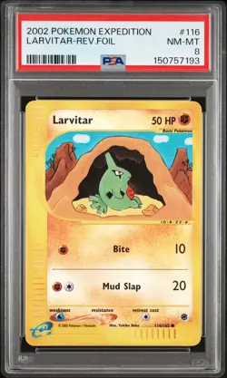 2002 POKEMON EXPEDITION #116 LARVITAR-REVERSE FOIL PSA 8 - Image 1