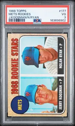Nolan Ryan 1968 Topps #177 ROOKIE RC with Jerry Koosman 1968 Rookie Stars, PSA 3 - Image 1