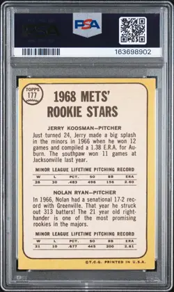 Nolan Ryan 1968 Topps #177 ROOKIE RC with Jerry Koosman 1968 Rookie Stars, PSA 3 - Image 2