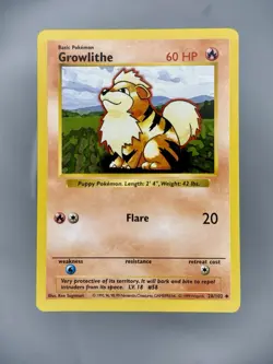 Growlithe Base Shadowless 28/102 Base Set LP - Pokemon TCG Card Uncommon - Image 1
