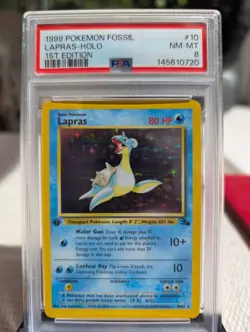 Pokemon Fossil 1st Edition Lapras Holo Rare 10/62 (1999) PSA 8 - Image 1