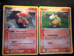 Pokemon-VINTAGE FIRE TYPE YUKA MORII LOT: MAGBY 58/92 & NUMEL 5/10 (Trainer Kit) - Image 1