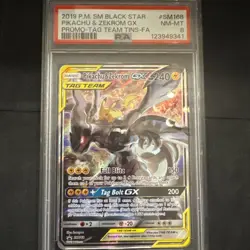 2019 POKEMON SM BLACK STAR PROMO #SM168 PIKACHU & ZEKROM GX PROMO TAG TEAM PSA 8 - Image 1