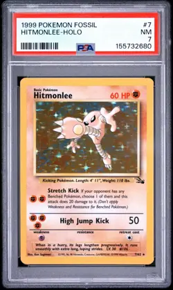 1999 Pokemon Hitmonlee 7/62 Fossil Holo PSA 7 - Image 1