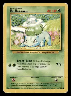 Bulbasaur 44/102 Common Base Set Unlimited Pokemon Heavily Played - Image 1