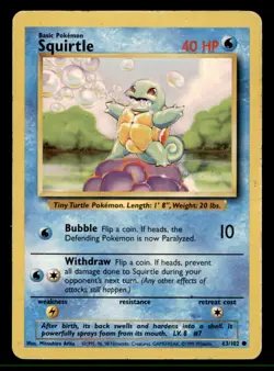 Squirtle 63/102 Common Base Set Unlimited Pokemon Heavily Played - Image 1