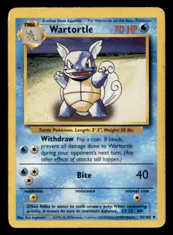 Wartortle 42/102 Uncommon Base Set Unlimited Pokemon Heavily Played - Image 1