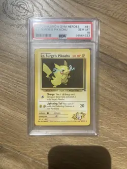 PSA 10 GEM MT 2000 Pokemon Gym Heroes Lt. Surge's Pikachu 081/132 - Image 1