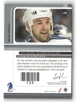 2002-03 In The Game Signature Series Jason Allison Auto #LJAL Los Angeles Kings - Image 2
