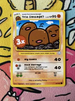 Somethingmon by KaijinArt - Trio Sausage (Dugtrio) - Non-Holo Fan Art Card - Image 1